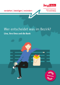 Titel einer Broschüre auf dem eine Frau auf einer Bank sitzt